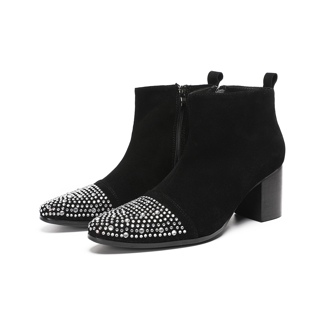 Men'S Shoes Zipper - Botas masculinas de camurça com strass,