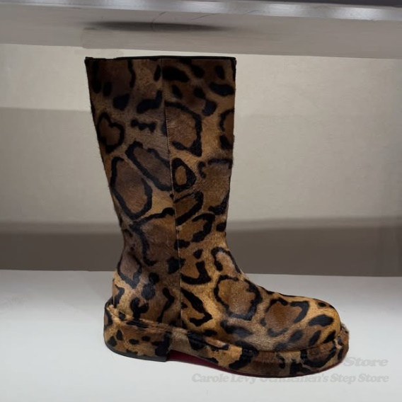 Men'S Shoes Zipper - Marrom camurça leopardo impressão meados de