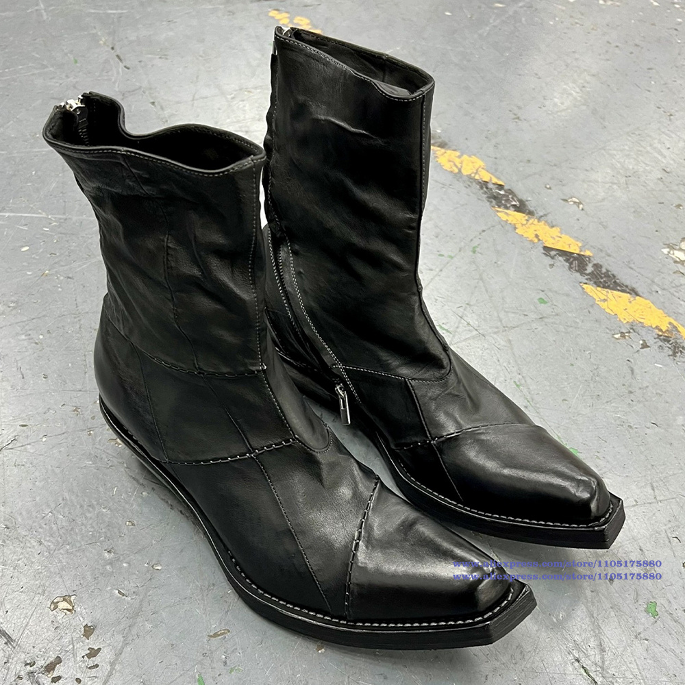 Botas masculinas de couro pret - Men'S Shoes Zipper avaliação e preço